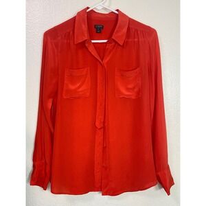 J Crew Womens 100% Silk Long Sleeve Button Down Blouse Orange Red Size S
